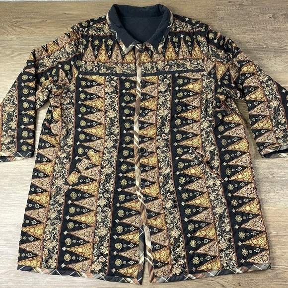 Coos of Course Jackets & Blazers - Vintage Koos of Course Women’s Quilted Reversible Black Tan Silk Jacket, size 2X